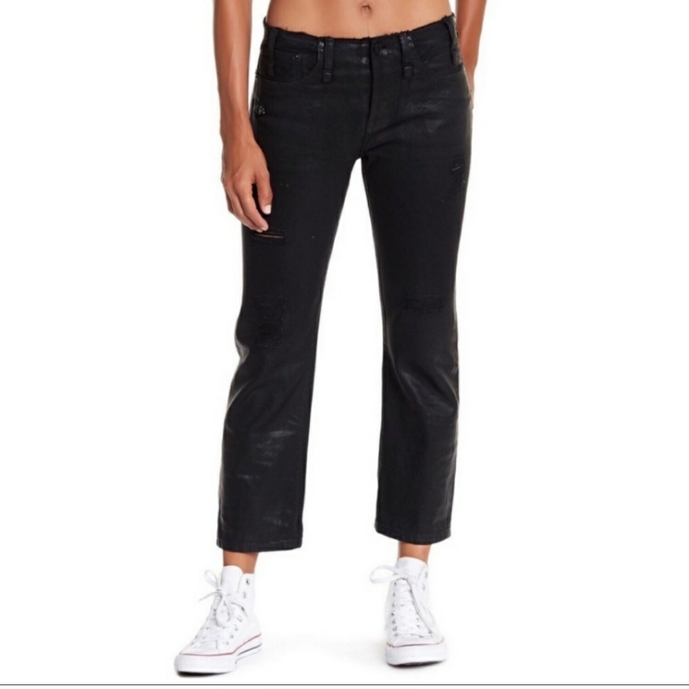 Calvin Rucker Jeans Baby Love Distressed Black 26 Hi Waist Boyfriend Luxury